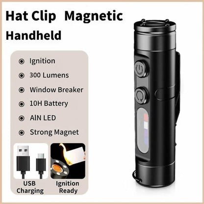 🔦Pocket Rechargeable EDC Flashlight: Mini Keychain Light with Fire Starter & Window Breaker