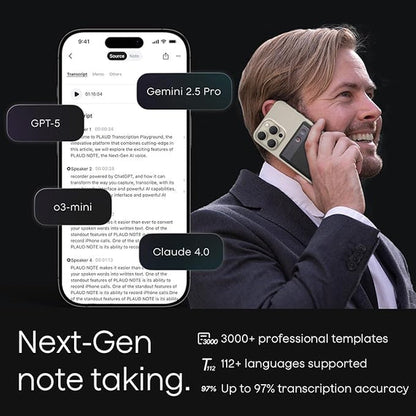 AI VOICE RECORDER DEVICE/DICTAPHONE W/CASE APP CONTROL AI TRANSCRIBE & SUMMARIZE SUPPORT 112 LANGUAGES 64GB DIGITAL AUDIO RECORDER FOR LECTURES MEETINGS CALLS