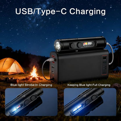 🔦Pocket Rechargeable EDC Flashlight: Mini Keychain Light with Fire Starter & Window Breaker